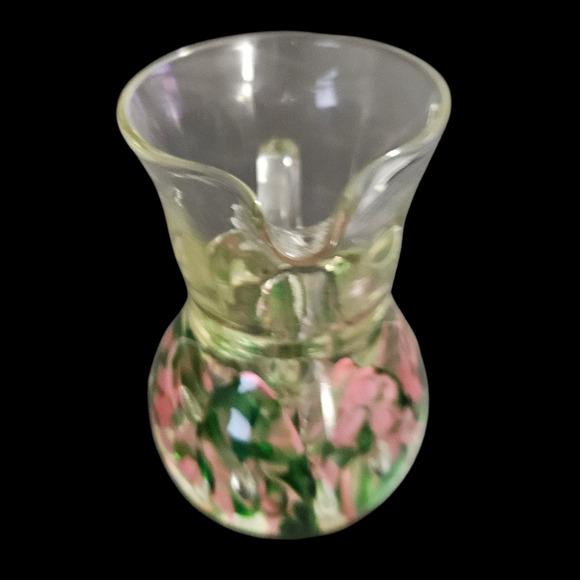 Handmade Art Glass Mini Pitcher Pink Green Controlled Bubble 4.5” Vintage - Picture 2 of 6